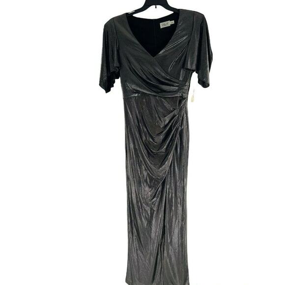 Eliza J Dress Womens Size 10 Formal Metallic Shimmer Butterfly Sleeves Maxi NEW - Picture 3 of 12